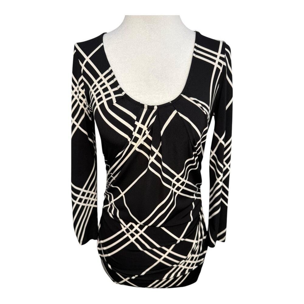New York & Company‎ Women's XS Black Geometric Long Sleeve Pullover Top